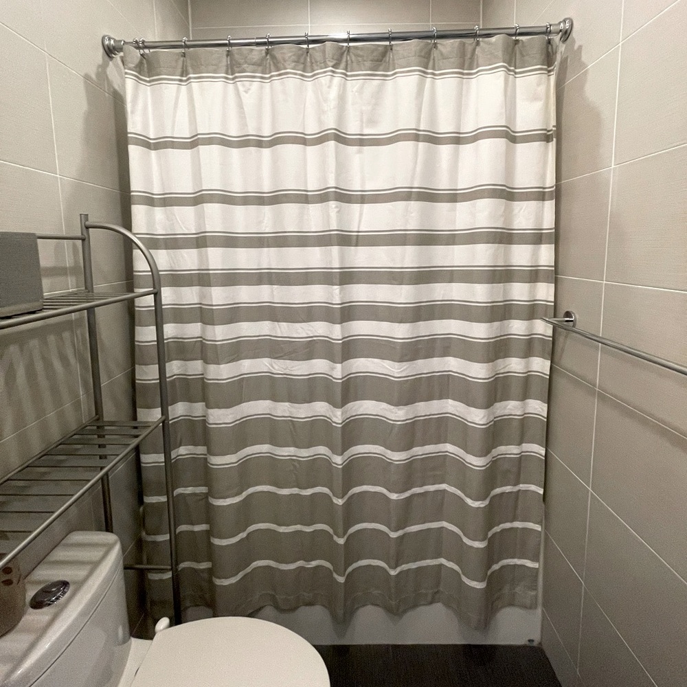 Crate & Barrel Gray White Stripe Shower Curtain